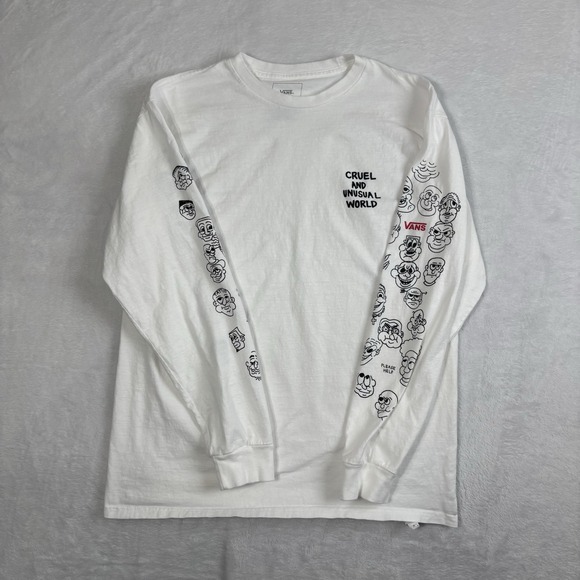 Vans Classic Fit Cruel And Unusual World White Long Sleeve Shirt Men's Medium - Picture 1 of 9